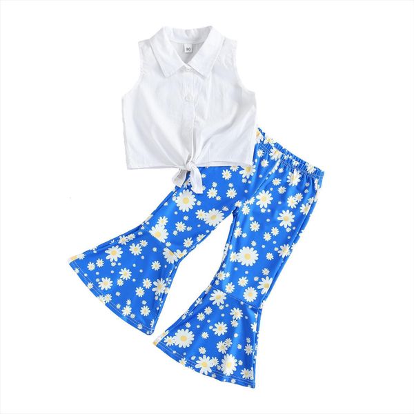 2 pieces kids suit set, girls solid color peter pan collar sleeveless floral flared trousers for summer, white 7t
2 pieces kids suit set, girls solid color peter pan collar sleeveless floral flared trousers for summer, white 7t