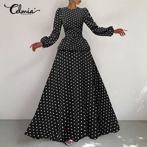 fashion polka dot party dress celmia women elegant puff sleeve ruffles layer maxi sundress bohemian loose vestido plus size casual dresses, Black;gray
fashion polka dot party dress celmia women elegant puff sleeve ruffles layer maxi sundress bohemian loose vestido plus size casual dresses, Black;gray