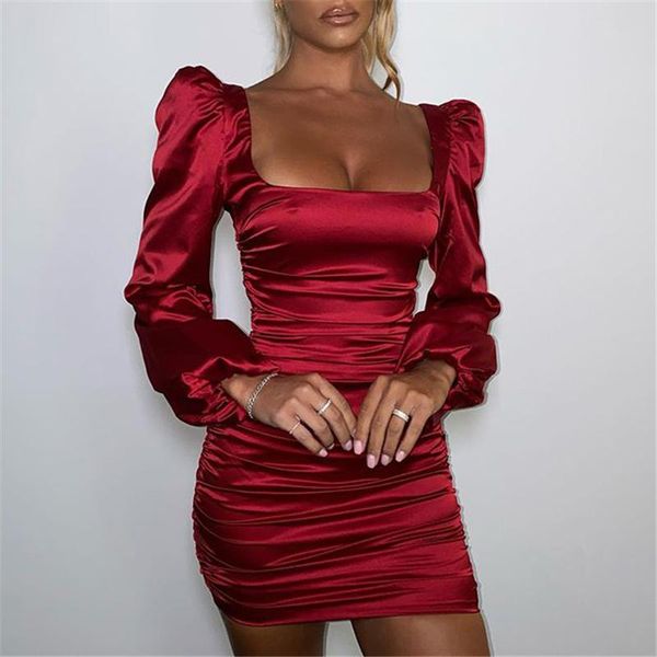 casual dresses 2021 satin puff-sleeve ruched dress women solid square collar ladies elegant streetwear backless zip, Black;gray
casual dresses 2021 satin puff-sleeve ruched dress women solid square collar ladies elegant streetwear backless zip, Black;gray