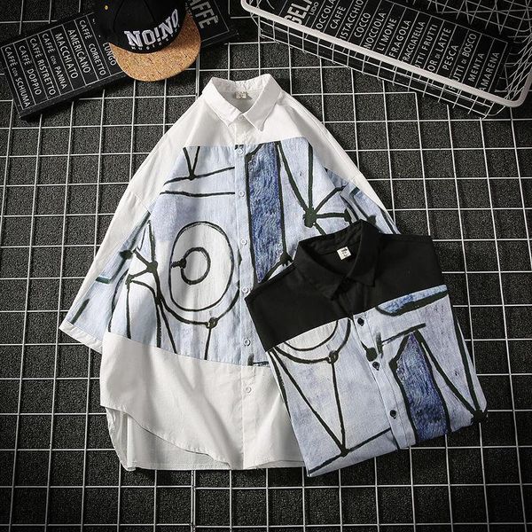 oversize black/white shirt for men printed graffiti stitching chinese style sunscreen half sleeve loose shirts male clothes men's casu, White;black
oversize black/white shirt for men printed graffiti stitching chinese style sunscreen half sleeve loose shirts male clothes men's casu, White;black