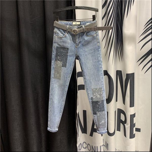 mom jeans women jean womens high waist slim feet nine points spring sequin patch wild pencil pants, Blue
mom jeans women jean womens high waist slim feet nine points spring sequin patch wild pencil pants, Blue