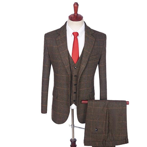 men's suits & blazers men suit 2021 vintage classic for wool brown checkered tweed tailored wedding (jacket+vest+ pants), White;black
men's suits & blazers men suit 2021 vintage classic for wool brown checkered tweed tailored wedding (jacket+vest+ pants), White;black