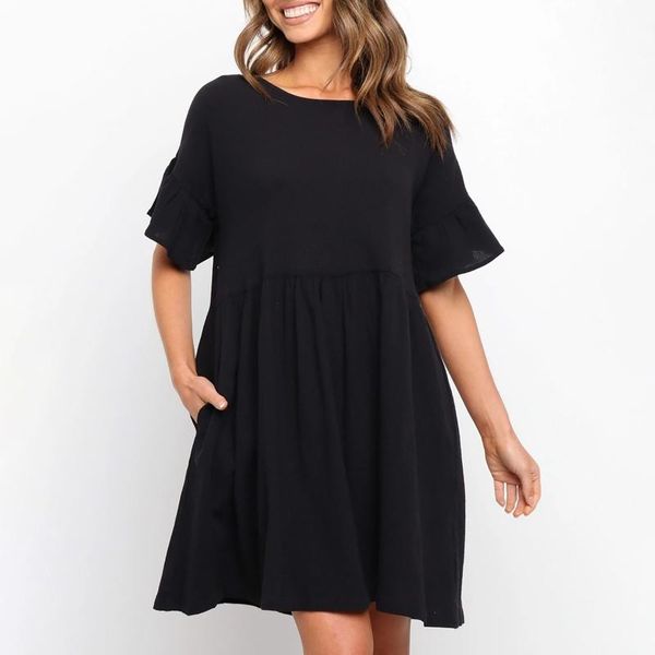 casual dresses summer solid loose mini dress 2021 butterfly half sleeve high waist women elegant o neck comfortable beach vestido, Black;gray
casual dresses summer solid loose mini dress 2021 butterfly half sleeve high waist women elegant o neck comfortable beach vestido, Black;gray