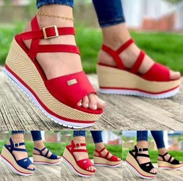 women's sandals vintage wedge shoes woman buckle strap straw thick bottom flats platform flock female summer dress, Black
women's sandals vintage wedge shoes woman buckle strap straw thick bottom flats platform flock female summer dress, Black
