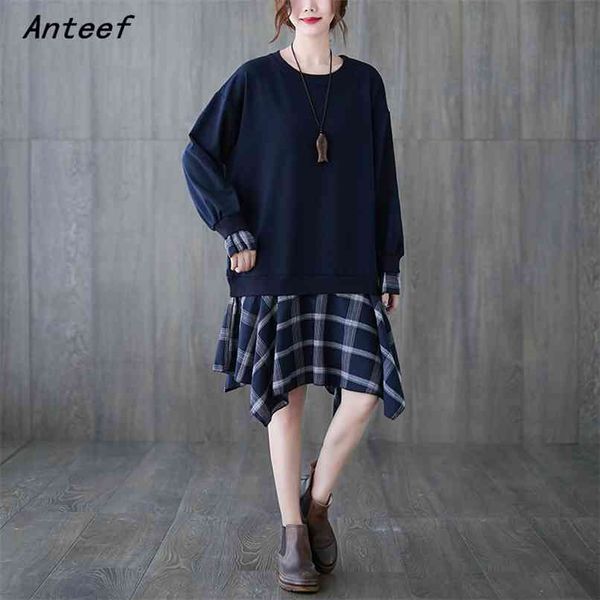 long sleeve plus size cotton vintage plaid for women casual loose midi winter autumn dress elegant clothes ladies dresses 210517, Black;gray
long sleeve plus size cotton vintage plaid for women casual loose midi winter autumn dress elegant clothes ladies dresses 210517, Black;gray