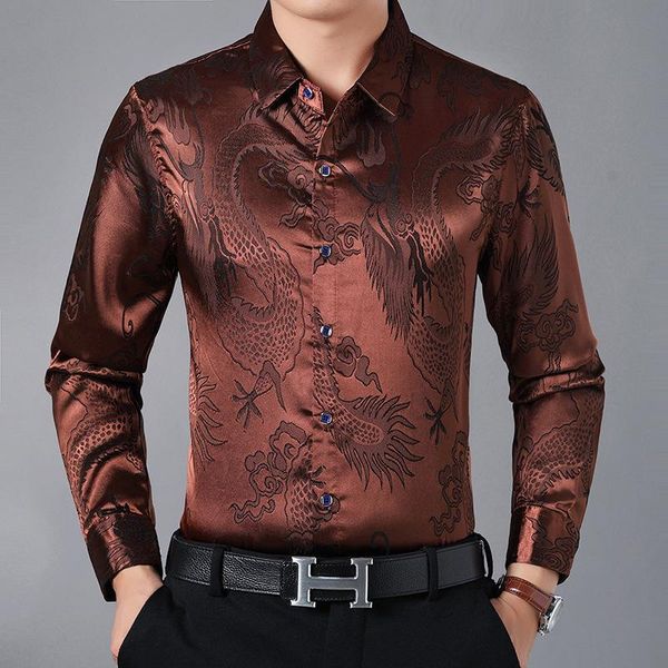 men's casual shirts chinese style embossed dragon pattern high-end luxury long sleeve shirt autumn 2021 quality silk cotton boutique me, White;black 
men's casual shirts chinese style embossed dragon pattern high-end luxury long sleeve shirt autumn 2021 quality silk cotton boutique me, White;black