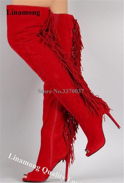boots linamong charming peep toe suede leather over knee stiletto heel tassels gladiator red black fringes long high
boots linamong charming peep toe suede leather over knee stiletto heel tassels gladiator red black fringes long high