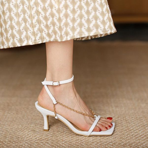 sandals 2021 summer women metal chain lady pu leather square toe high heels female fashion ankle straps dress shoes, Black
sandals 2021 summer women metal chain lady pu leather square toe high heels female fashion ankle straps dress shoes, Black