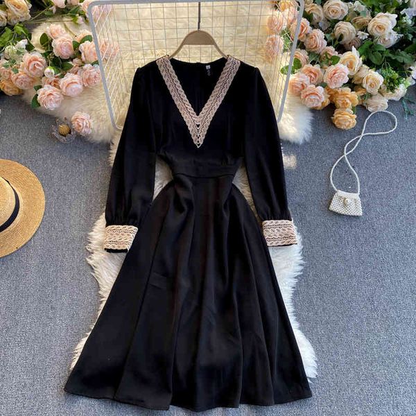 spring arrivals black solid color long sleeve v-neck high waist a-line slim office lady style dress mz482 210525, Black;gray
spring arrivals black solid color long sleeve v-neck high waist a-line slim office lady style dress mz482 210525, Black;gray