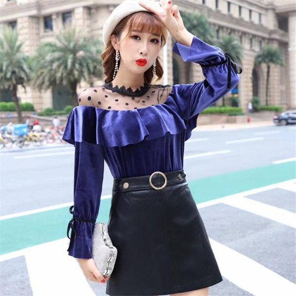 women's blouses & shirts women 2021 spring autumn mesh patchwork sweet velvet blouse female vintage ruffles fashion elegant long sleev, White
women's blouses & shirts women 2021 spring autumn mesh patchwork sweet velvet blouse female vintage ruffles fashion elegant long sleev, White