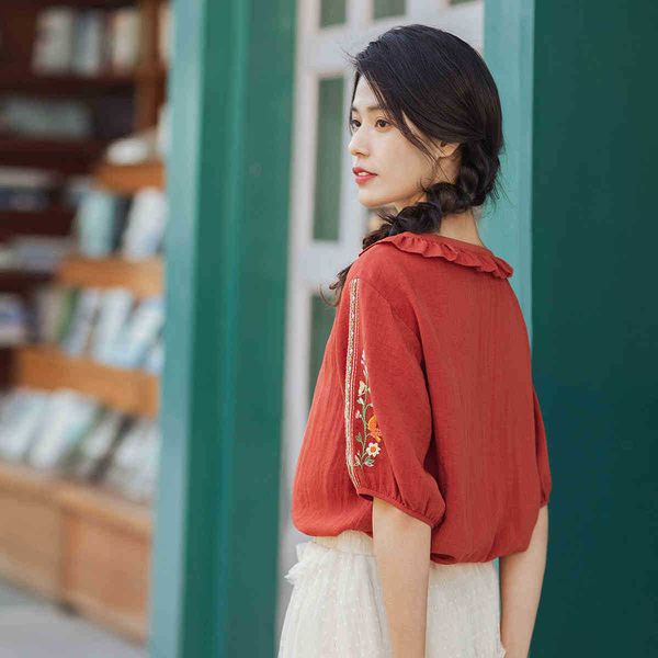 women's blouses & shirts blouses summer sweet lotus leaf collar bowknot lace-up literary embroidered blouse l47p, White
women's blouses & shirts blouses summer sweet lotus leaf collar bowknot lace-up literary embroidered blouse l47p, White