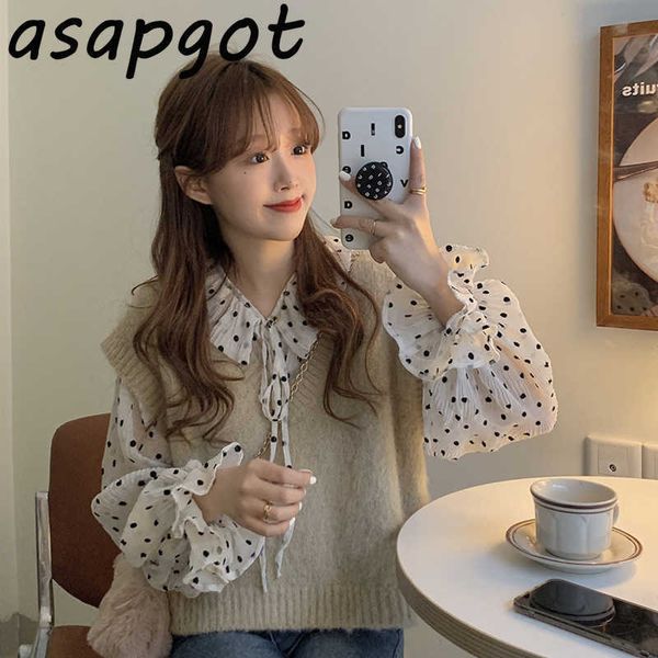 2piece set sweet gentle pullovers sleeveless knitted sweater vest solid peter pan collar polka dot blouse women flare sleeve 210610, White
2piece set sweet gentle pullovers sleeveless knitted sweater vest solid peter pan collar polka dot blouse women flare sleeve 210610, White