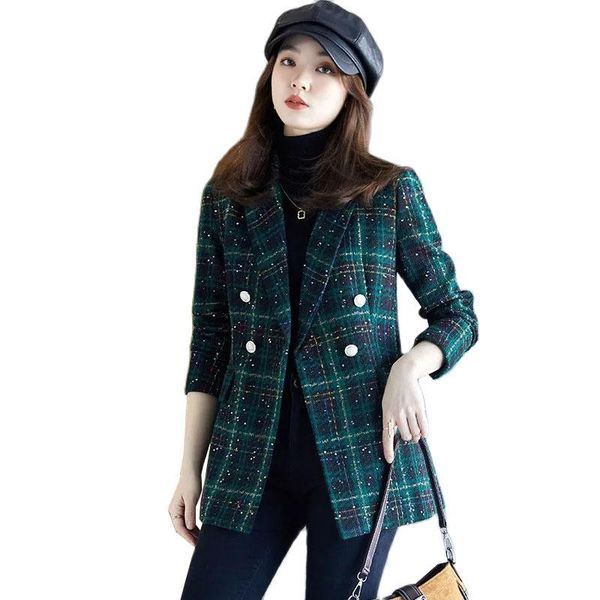 women's wool & blends autumn winter fashion ladies woolen coat double lattice breasted blazer jacket women, Black
women's wool & blends autumn winter fashion ladies woolen coat double lattice breasted blazer jacket women, Black