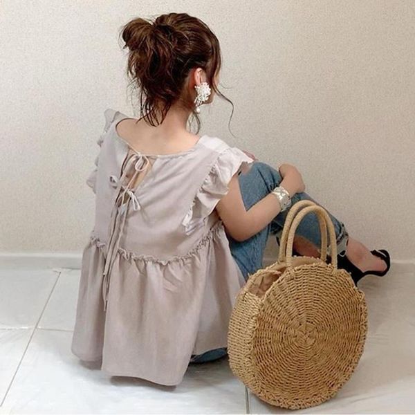 women's blouses & shirts t-shirt loose ruffles casual blouse summer korea japan 2021 lace up pullover plain high waist sleeveless wome, White
women's blouses & shirts t-shirt loose ruffles casual blouse summer korea japan 2021 lace up pullover plain high waist sleeveless wome, White