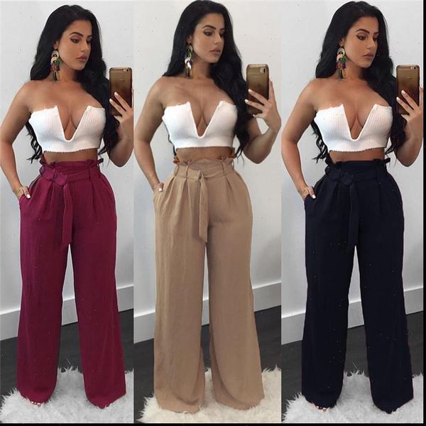 fashion high waist ruffles women pants bow belt ol trouser denim look wide leg long female all matching, Black;white
fashion high waist ruffles women pants bow belt ol trouser denim look wide leg long female all matching, Black;white
