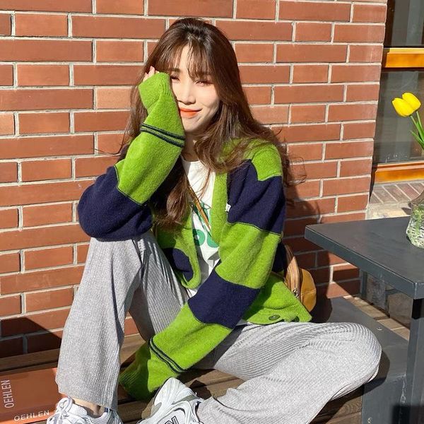 women's knits & tees spring autumn korean women vintage green striped v-neck sweater coat harajuku loose long sleeve single-breasted ca, White
women's knits & tees spring autumn korean women vintage green striped v-neck sweater coat harajuku loose long sleeve single-breasted ca, White