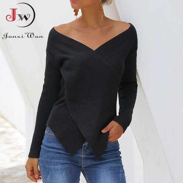 wome slim knitted sweater v neck long sleeve spring autumn pullovers solid cross elegant jumpers pull femme knitwear 210510, White;black
wome slim knitted sweater v neck long sleeve spring autumn pullovers solid cross elegant jumpers pull femme knitwear 210510, White;black