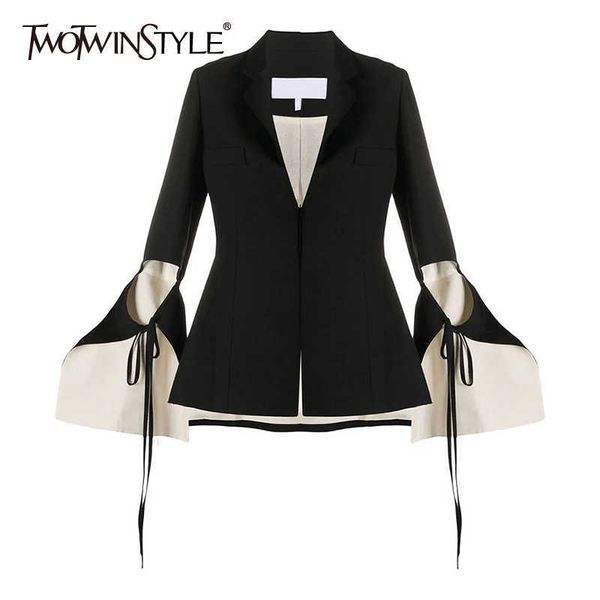twotyle hollow out black blazer for women notched flare long sleeve lace up bowknot solid blazers female fashion 210930, White;black
twotyle hollow out black blazer for women notched flare long sleeve lace up bowknot solid blazers female fashion 210930, White;black