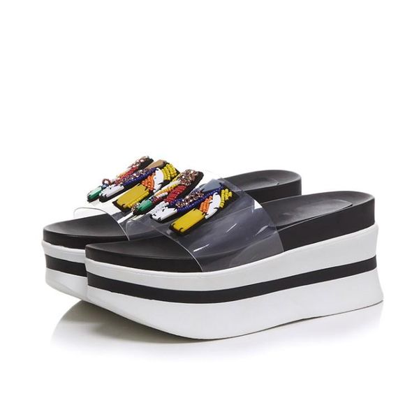 slippers summer selling wedge eva platform slides embellished pvc transparent clear beach shoes women, Black
slippers summer selling wedge eva platform slides embellished pvc transparent clear beach shoes women, Black