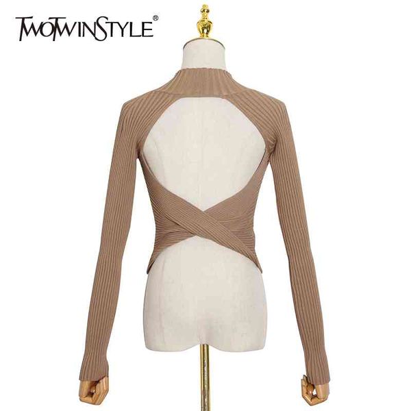 twowinsyle cross backless shirt for women urtleneck long sleeve slim knitted shirts female fashion clothing 210524, White
twowinsyle cross backless shirt for women urtleneck long sleeve slim knitted shirts female fashion clothing 210524, White