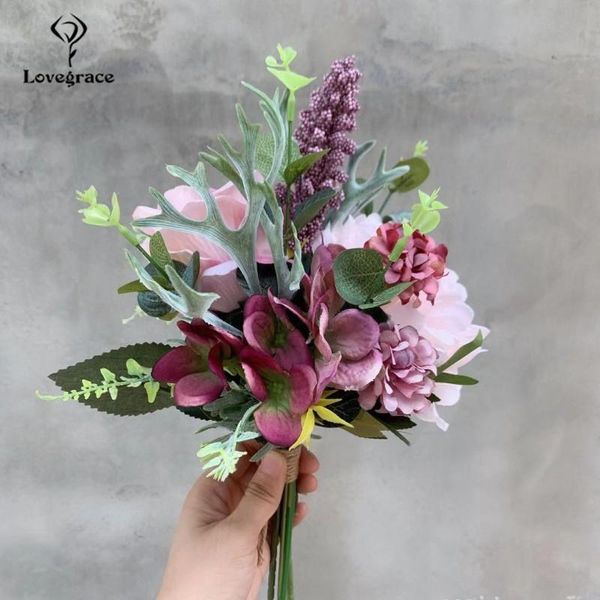 wedding flowers purple silk rose peony artificial fake green leaves bouquet home decoration
wedding flowers purple silk rose peony artificial fake green leaves bouquet home decoration