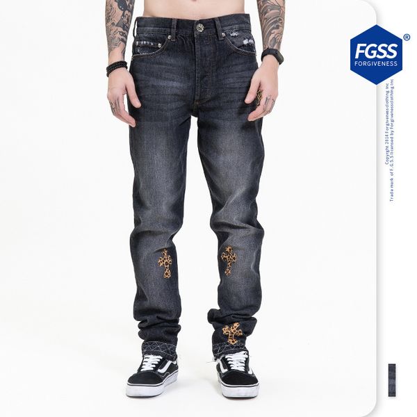 crosin fgss men's wear | gaojiechao leopard cross embroidered silver button black casual washing jeans pants straight, White;black
crosin fgss men's wear | gaojiechao leopard cross embroidered silver button black casual washing jeans pants straight, White;black