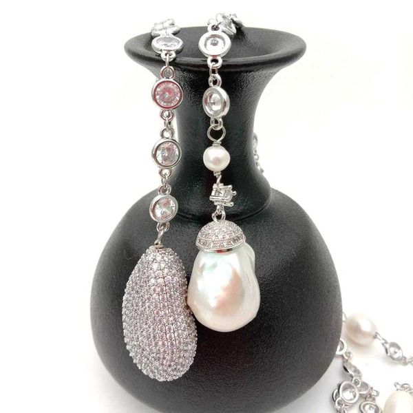 49" white keshi pearl cubic zirconia micro pave chain silver color plated long necklace sweater chain necklace for women
49" white keshi pearl cubic zirconia micro pave chain silver color plated long necklace sweater chain necklace for women