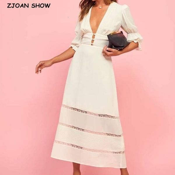 casual dresses vintage france style spliced hollow out lace women midi elegant buttons deep v neck half sleeve long q30s, Black;gray
casual dresses vintage france style spliced hollow out lace women midi elegant buttons deep v neck half sleeve long q30s, Black;gray
