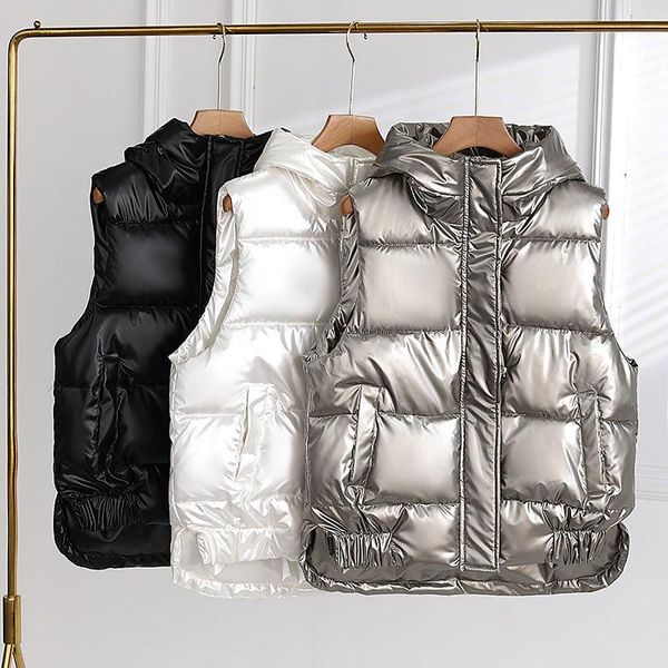women's vests autumn winter shinny puffer vest women solid hooded zipper ladies sleeveless loose jacket korean style cotton waistcoat r, Black;white
women's vests autumn winter shinny puffer vest women solid hooded zipper ladies sleeveless loose jacket korean style cotton waistcoat r, Black;white