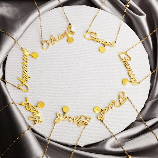 fashion 12 zodiac english letter pendant necklace female titanium steel crystal women's jewelry constellation clavicle chain necklaces, Silver
fashion 12 zodiac english letter pendant necklace female titanium steel crystal women's jewelry constellation clavicle chain necklaces, Silver