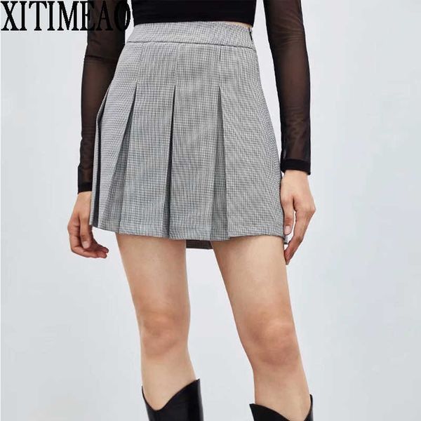 za fashion women skirt preppy style plaid s high waist chic student pleated girls dance s xitimeao 210604, Black
za fashion women skirt preppy style plaid s high waist chic student pleated girls dance s xitimeao 210604, Black
