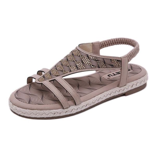 women's sandals laser elastic band back strap rhinestone rope comfortable thick bottom round head flat shoes, Black
women's sandals laser elastic band back strap rhinestone rope comfortable thick bottom round head flat shoes, Black
