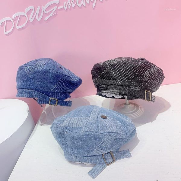spring and summer children's cowboy baret hatless painter hat flat sunhat berets, Blue;gray
spring and summer children's cowboy baret hatless painter hat flat sunhat berets, Blue;gray