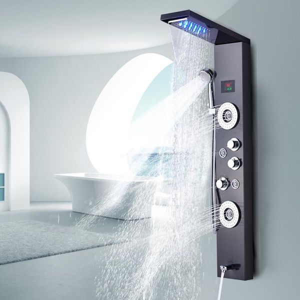 bathroom shower sets ly luxury black/brushed faucet led panel column bathtub mixer tap with hand temperature screen
bathroom shower sets ly luxury black/brushed faucet led panel column bathtub mixer tap with hand temperature screen