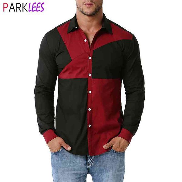 red black patchwork shirt male fashion contrast mens long sleeve dress shirts slim fit hit color men casual shirt chemise 210522, White;black
red black patchwork shirt male fashion contrast mens long sleeve dress shirts slim fit hit color men casual shirt chemise 210522, White;black