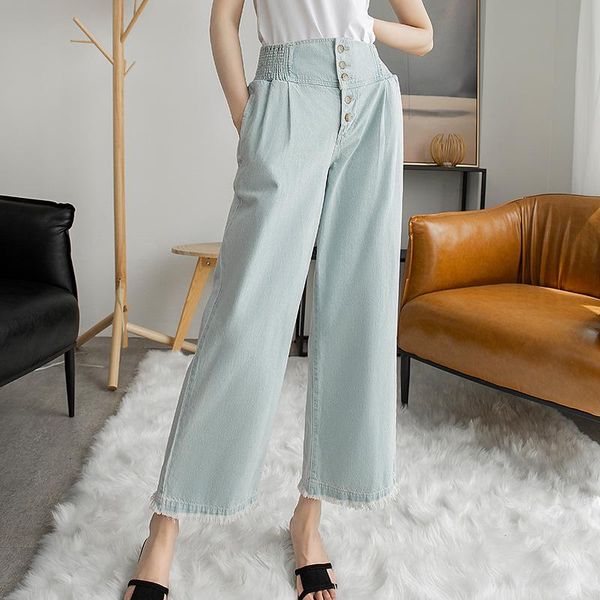 women's pants & capris johnature summer fashion denim high waist wide leg ankle-length women 2021 solid color jeans button pockets, Black;white
women's pants & capris johnature summer fashion denim high waist wide leg ankle-length women 2021 solid color jeans button pockets, Black;white