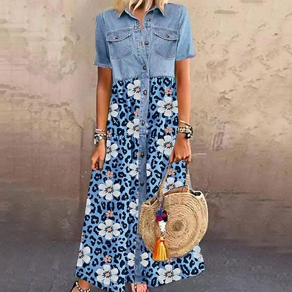 casual dresses women elegant summer floral print short sleeve button a-line dress singe breasted stand maxi female, Black;gray
casual dresses women elegant summer floral print short sleeve button a-line dress singe breasted stand maxi female, Black;gray
