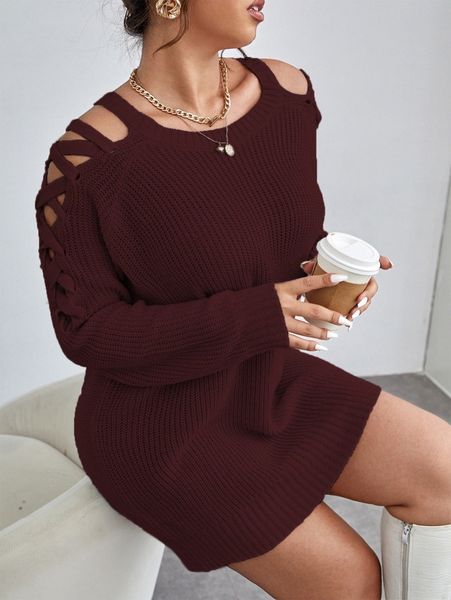 plus lace up raglan sleeve sweater g1cc#, Black