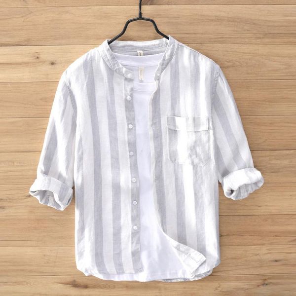 men's casual shirts 2021 arrivals half sleeve striped with pocket stand collar 100% linen summer causal men blue black gray, White;black
men's casual shirts 2021 arrivals half sleeve striped with pocket stand collar 100% linen summer causal men blue black gray, White;black