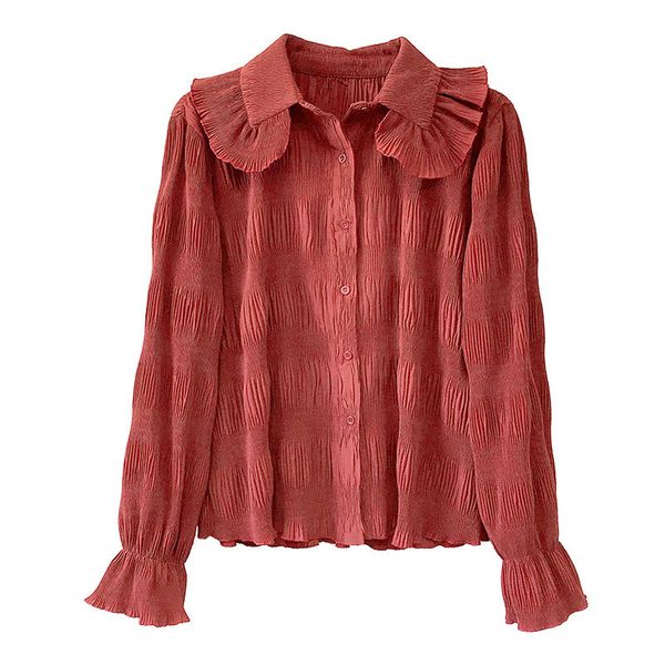 women peter pan collar chiffon blouse shirt long sleeve ruffle sweet solid red white b0444 210514
women peter pan collar chiffon blouse shirt long sleeve ruffle sweet solid red white b0444 210514
