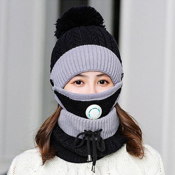berets 3 pcs/set winter knitted hats for women with breathing mask hat fur add warm girl 2in1 lined protective cap fashion, Blue;gray
berets 3 pcs/set winter knitted hats for women with breathing mask hat fur add warm girl 2in1 lined protective cap fashion, Blue;gray