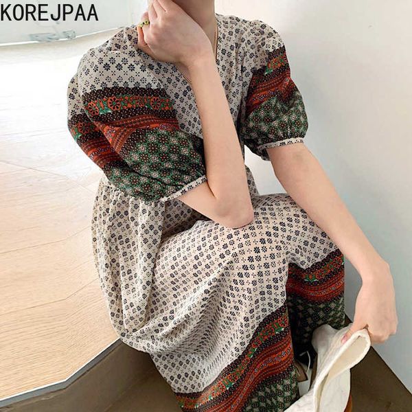 korejpaa women dress summer korean chic ladies retro ethnic style print v-neck loose casual slimming puff sleeve vestidos 210526, Black;gray
korejpaa women dress summer korean chic ladies retro ethnic style print v-neck loose casual slimming puff sleeve vestidos 210526, Black;gray