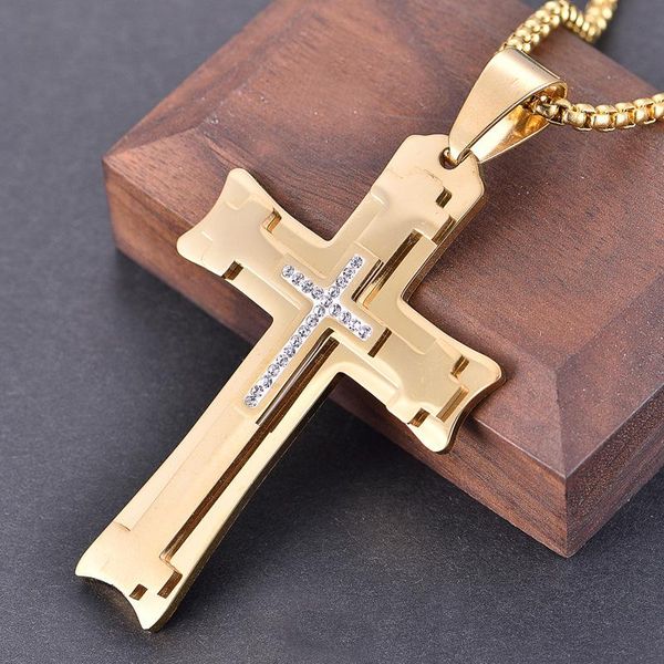 pendant necklaces european and american jewelry versatile simple multi-layer cross necklace stainless steel diamond men's, Silver
pendant necklaces european and american jewelry versatile simple multi-layer cross necklace stainless steel diamond men's, Silver