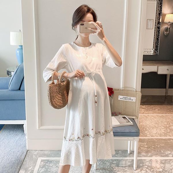 maternity clothes for pregnant women half sleeve dresses elegant floral pregnancy vestido spring, White
maternity clothes for pregnant women half sleeve dresses elegant floral pregnancy vestido spring, White