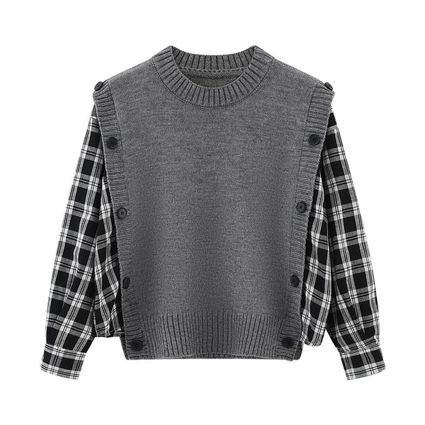 plaid stitching fake two pieces knitted sweater loose pullover womens 2021 spring new fashion simple sweater coat for female, White
plaid stitching fake two pieces knitted sweater loose pullover womens 2021 spring new fashion simple sweater coat for female, White