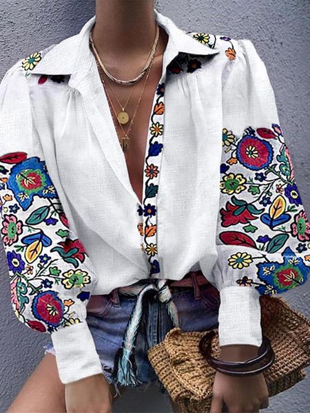 women's blouses & shirts floral print lantern sleeve casual blouse women elegant v-neck vacation leisure shirt female vintage basic top, White
women's blouses & shirts floral print lantern sleeve casual blouse women elegant v-neck vacation leisure shirt female vintage basic top, White
