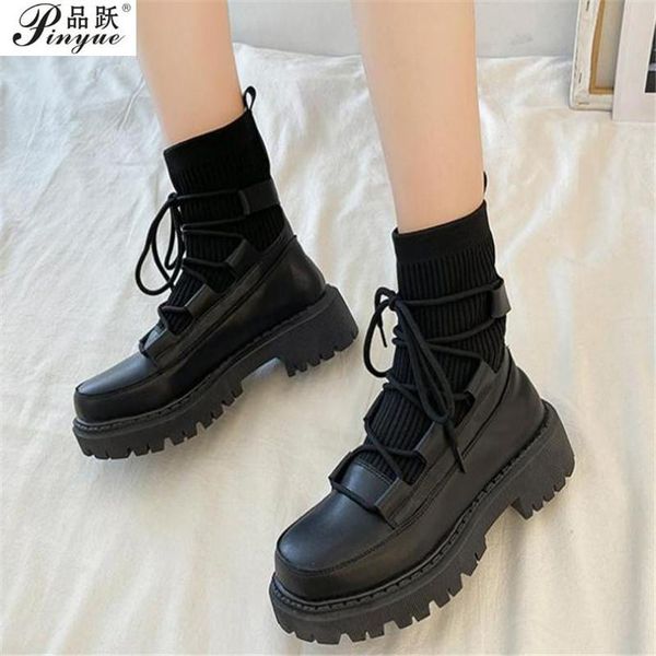 boots women's flying knitted elastic thick bottom middle heels female lace up autumn and winter, Black
boots women's flying knitted elastic thick bottom middle heels female lace up autumn and winter, Black