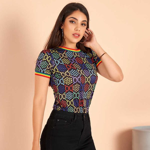 women's t-shirt 2021 summer t-shirts multicolor circle star geometric print woven webbing thin stretchable knitted short sleeve to, White
women's t-shirt 2021 summer t-shirts multicolor circle star geometric print woven webbing thin stretchable knitted short sleeve to, White