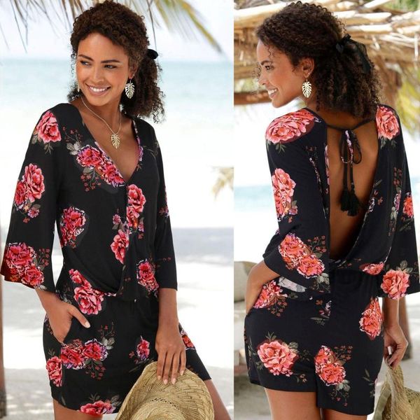 women's jumpsuits & rompers backless summer playsuit vintage flower printed deep v-neck short jumpsuit boho beach casual romper women, Black;white
women's jumpsuits & rompers backless summer playsuit vintage flower printed deep v-neck short jumpsuit boho beach casual romper women, Black;white