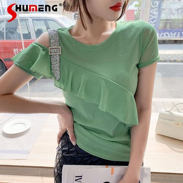 summer off-the-shoulder women t-shirt short-sleeved fashion ruffles mesh ladies western style slim fit tee women's, White
summer off-the-shoulder women t-shirt short-sleeved fashion ruffles mesh ladies western style slim fit tee women's, White